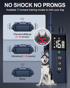 No Shock Dog Training Collar with Remote, Dog Vibration Collar with Controller Beep and Vibrate Only, Safe Lock Waterproof Rechargeable Vibrating Collars for Dogs(10-120 lbs)-No Prongs (Navy Blue)