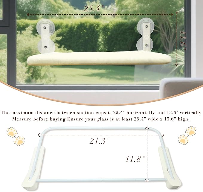 Cat Window Perch Hammock - Foldable Cordless with 4 Suction Cups for Indoor Cats, Space Saving Design,Reversible Cover with Two Different Kinds of Fabrics,40Lbs Load Capacity (52CM)