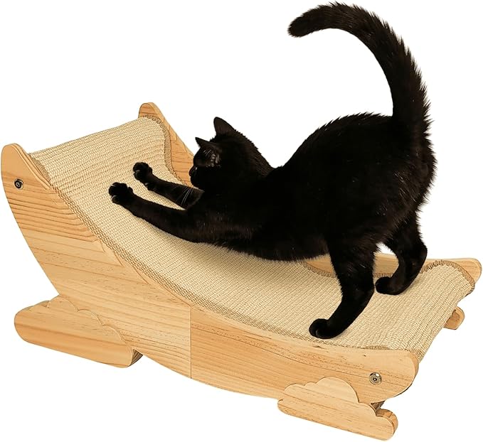 Sisal Cat Scratcher Bed Scratch Chair Aesthetic Cat Lounger Natural Wood Scratch Post Replaceable Sisal Mat with Catnip and Felt Pads,Medium Size(Cloud Edge)