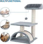 ScratchMe Tree Condo with Scratching Post, Cat Tower Pet Play House with Toy,24.4 inch(62cm), Grey