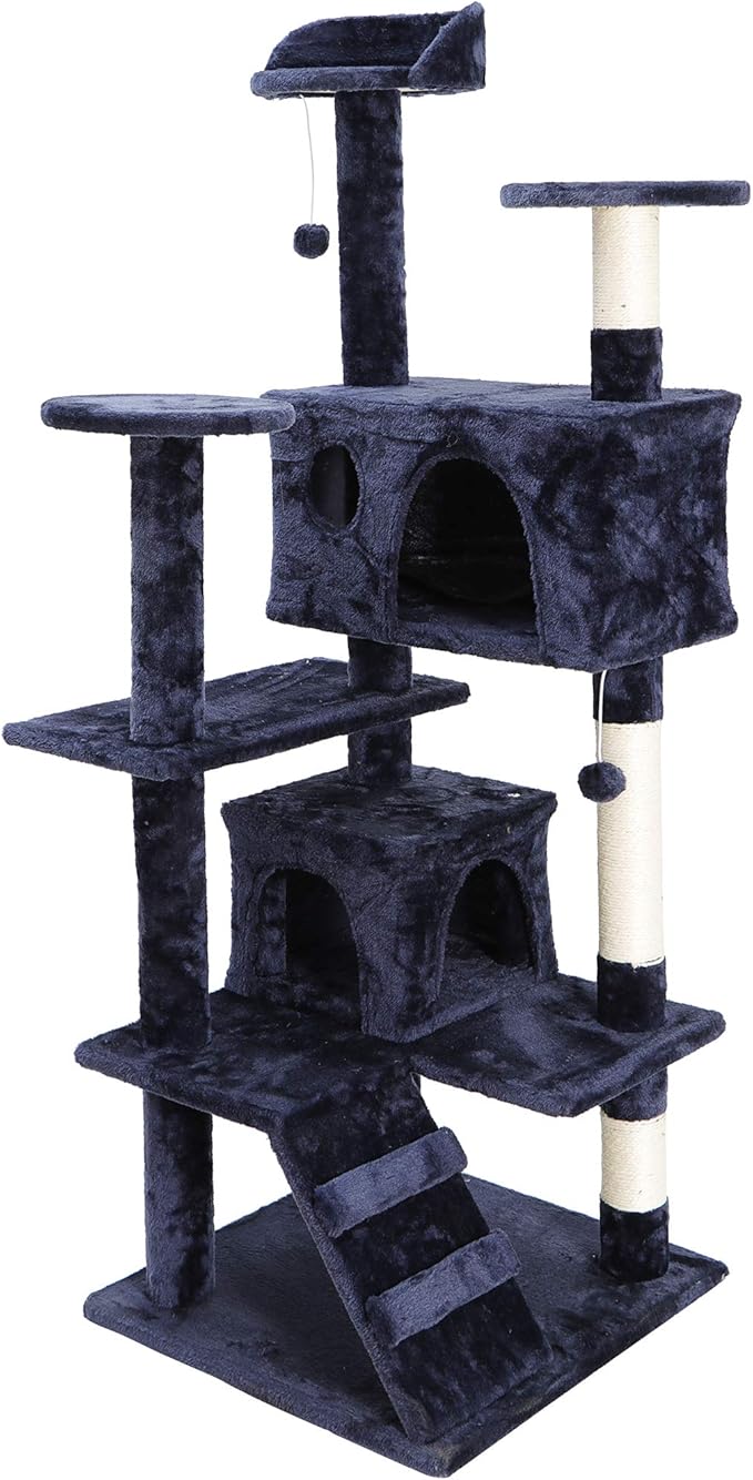 54 Inch Cat Tree Tower for Indoor Cats, Plush Multi-Level Cat Condo w/Padded Plush Perch,Scratching Post,Kittens Pet Play House,Blue