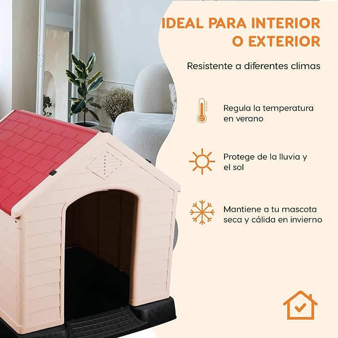 Plastic Dog House - Durable Dog House for Small Medium Large Dogs with Raised Floor and Ventilations, Ventilation, Easy to Clean and Assemble Dog Kennel