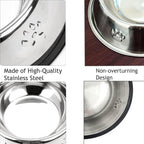 YUDANSI 2 Stainless Steel Dog Bowls, Puppy Kitten Feeding Bowls, Shallow Cat Dish with Rubber Base, Mini and Small Pet Feeder Food Water Plate (S-11oz)