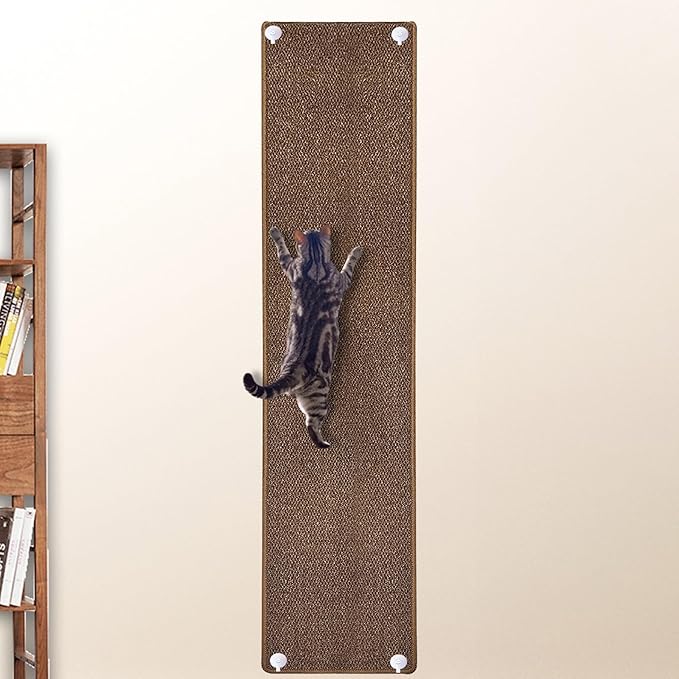 Rainmae 70.9""x 15.7"" Thickened Extra Large Cat Wall Climbing Carpet with 10pcs Fixed Nails, Durable Cat Wall Furniture, Wall Scratcher, Scratching Post, Couch Sofa Protector, Brown