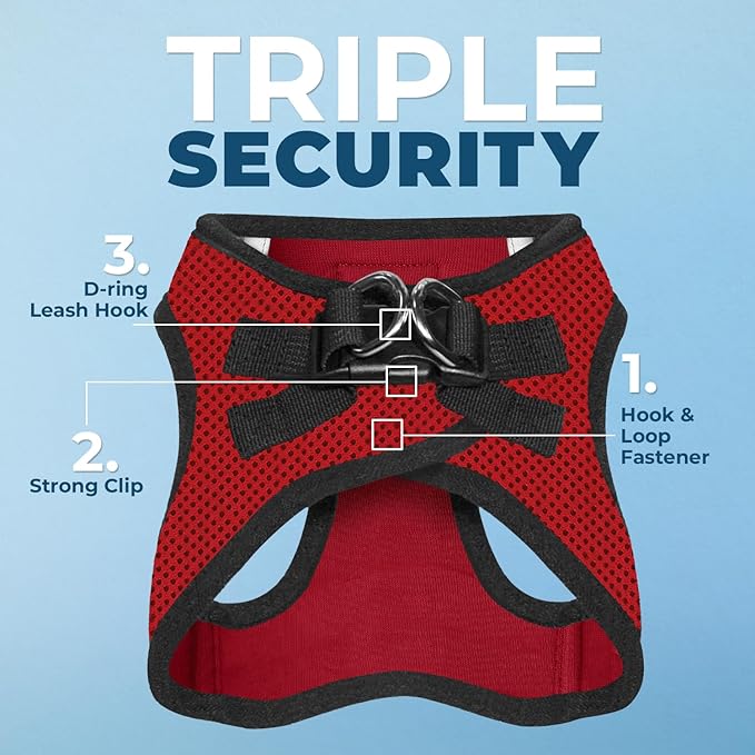 Best Pet Supplies - All Weather Mesh / Plush, Reflective, No Pull Harness for Small, Medium Dogs, Cats - Secure with Hook & Loop Fastener, Buckle, Double D-Rings - Red/Black Trim, M