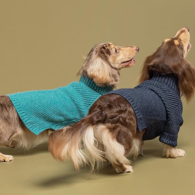 Fitwarm Turtleneck Dog Knitted Sweater, Thermal Winter Clothes for Small Dogs, Boy & Girl, Dog Sweater Pullover Jumper, Pet Outfit, Teal Blue, Large