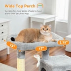 Cat Tree, 29.5 Inches Cat Tower with Dual Condos for Indoor Cats, Plush Cat House with Padded Perch, Scratching Ramp and Posts -Gray
