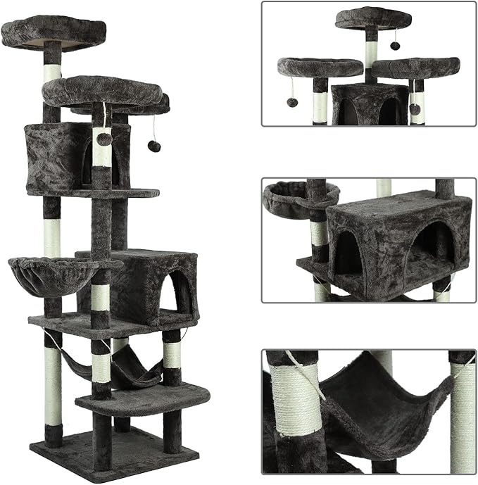 Confote Large Cat Tree 67 Inch Multi-Level Cat Tower with Padded Top Perch,Hammock,Basket,Scratching Posts for Indoor Cat Play House Kitty Activity Center