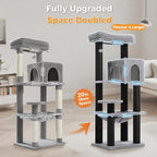 PEQULTI 57.9'' Cat Tree, Multi-Level Tower with Large Top Perch, Thick Scratching Posts and Hammock for Large Indoor Cats up to 20 lbs, Black