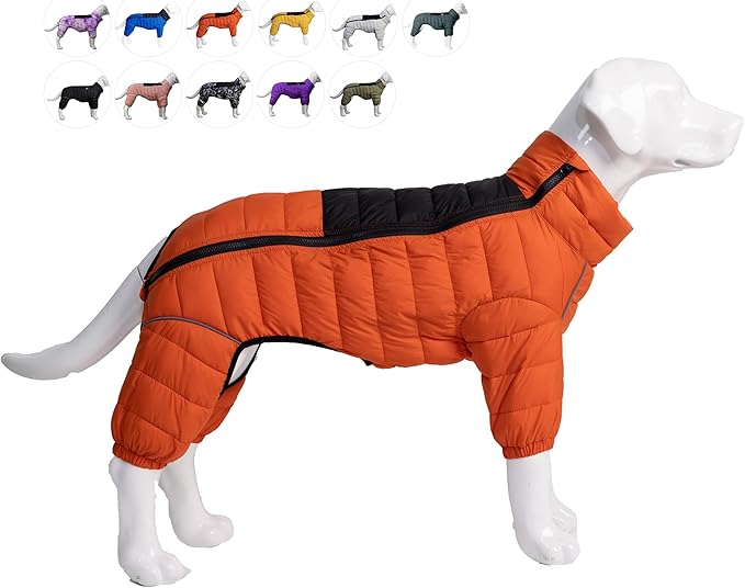 Orange XXXXL Dog Jacket: 4 Legs Covered, Windproof, Reflective, Adjustable Zippered, Waterproof, Small to Large Dogs