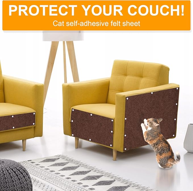 Large Cat Scratching Mat, 118"x15.8" Self-Adhesive Scratch Furniture Protector, Trimmable DIY Wall Climbing Carpet, Couch Protector, Scratching Pad Replacement (Brown, 118"x15.8")