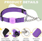 Cymiler Martingale Dog Collar with AirTag Holder, Reflective Nylon Training Collar, Stainless Steel Chain, Heavy Duty Buckle, Limited Slip Collars for Small Medium Large Dogs (Purple, Large)