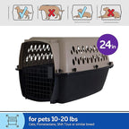 Petmate Vari Dog Kennel Portable Carriers & Crates for Smaller Dogs or Puppies and Pets 10 to 20 lbs, Airline-Friendly Plastic Pet Carrier Home and Travel, 24" Long, Taupe & Black, 24” x 16.7” x 14.5”