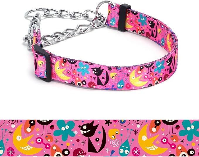 Martingale Dog Collar - Stainless Steel Chain, No Pull Training Collar with Flower Design for Large Medium Small Dogs (17, S)