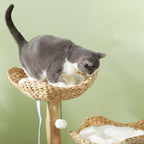 PawHut Cat Tree, 37" Cat Tower for Indoor Cats, Modern Cat Scratching Post with Wooden Posts, Cat Condo, Cat Beds, Toy Balls, Washable Cushions, Anti-Tip Kit, for Kittens & Adult Cats