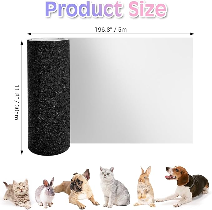 BNOSDM Self-Adhesive Dog Nail File Scratcher Emery Paper Cat Nail Scratch Board Replacement Sandpaper, Cuttable Pet Furniture Scratching Pad Protector for Door and Wall (12in*16ft, Black)