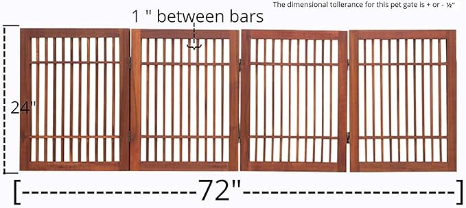 Urnporium Pet Dog Gate Freestanding, Strong Durable Folding Wooden Fence, Portable Acacia Hardwood Safety Barrier for Indoor & Outdoor Use (Brown Pet Gate, 4 Panel 24" Tall)