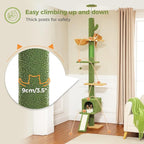 PETEPELA Floor to Ceiling Cat Tree, Cat Tower 5 Tiers Tall (83-108 Inches) Adjustable Height, Cat Climbing Tree Featuring with Condo, Scratching Post and Perches for Indoor Cats, Green