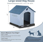 LEMBERI Durable Waterproof Plastic Dog House for Small to Large Sized Dogs, Indoor Outdoor Doghouse with Air Vents and Elevated Floor, Easy to Assemble (Blue, 40" L x 37.2" W x 40" H)