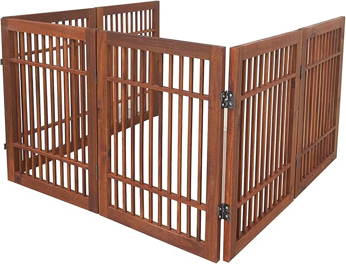 Urnporium Pet Dog Gate Freestanding, Strong Durable Folding Wooden Fence, Portable Acacia Hardwood Safety Barrier for Indoor & Outdoor Use (Brown Pet Gate, 6 Panel 24" Tall)