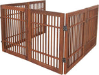 Urnporium Pet Dog Gate Freestanding, Strong Durable Folding Wooden Fence, Portable Acacia Hardwood Safety Barrier for Indoor & Outdoor Use (Brown Pet Gate, 6 Panel 24" Tall)