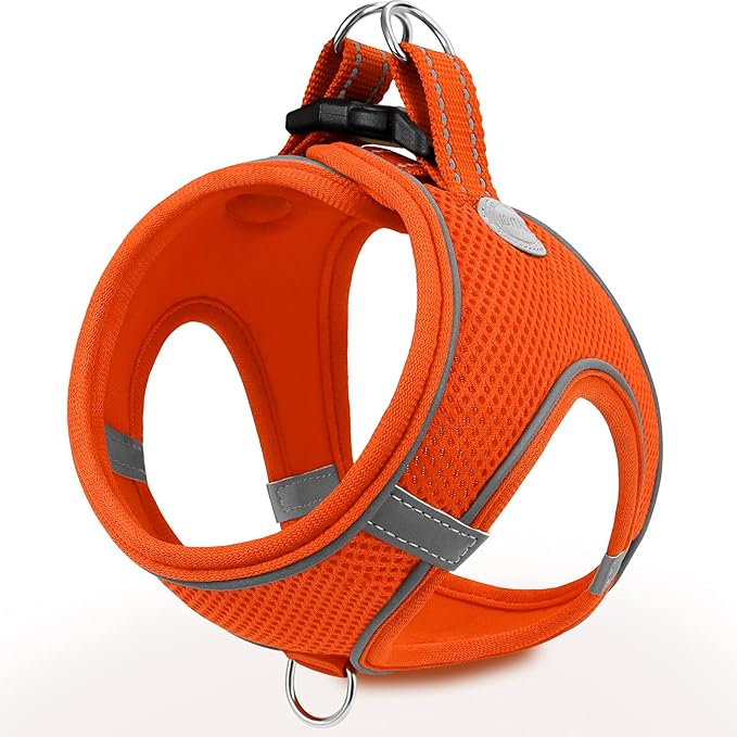 Joytale Small Dog Harness, Breathable Mesh Step-in Vest, Reflective Soft Padded Harnesses Small Sized Dog for Walking, Orange, S