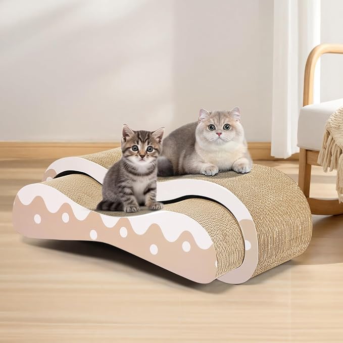 Simple Delxue 2 in 1 Cat Scratcher Cardboard Lounge Bed, Cat Scratching Post, Durable Board Pads Prevents Furniture Damage,Large,Wave