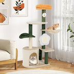 Tangkula Flower Cat Tree, Cute Cat Tower with Plush Top Perch, Cozy Condo, Sisal Scratching Post & Board, Dangling Ball, Curved Platform, Hammock, Floral Cat Tree for Indoor Cats