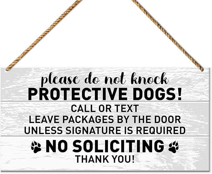 No Soliciting Dog Warning for Home & Yard Decor - Beware of Dog Sign for Front Door