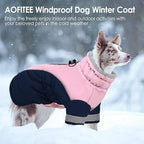 AOFITEE Dog Coat - Two Legged Medium Dog Winter Jacket - Zip Up Dogs Cold Weather Coat with Harness, Warm Pet Puffer Jackets Reflective Pet Snow Coats for Pug, Jack Russell, Boston Terrier, PinkNavy M