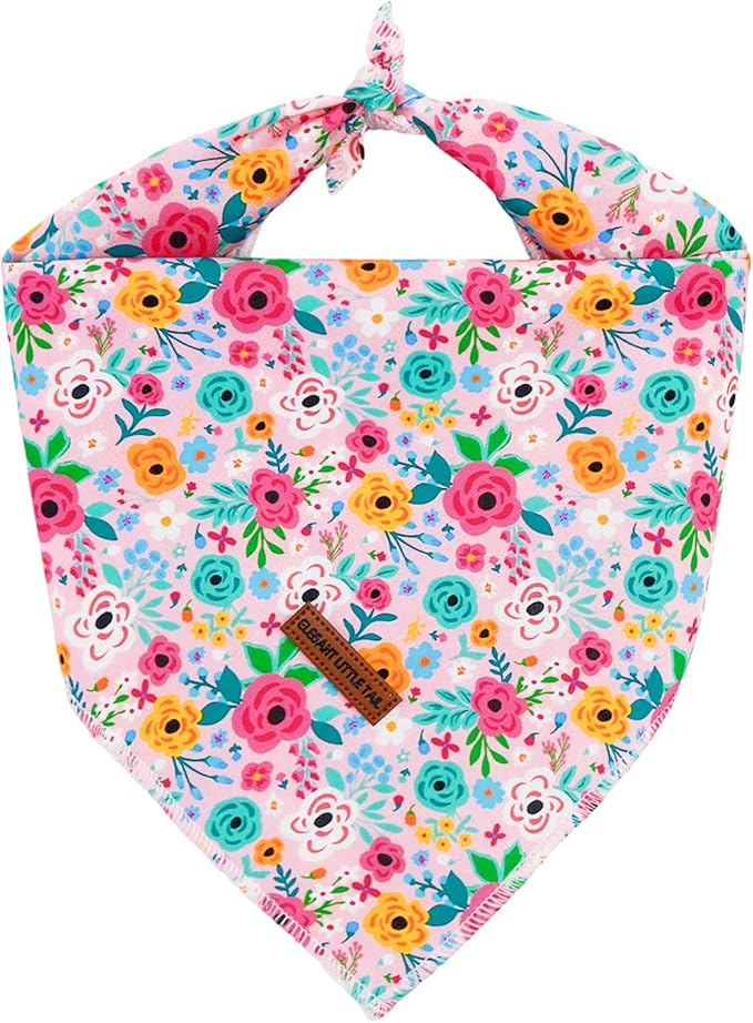 Elegant little tail Dog Bandana, Pink Rose 1PC Washable Dog Scarf Female or Male Square Bib Kerchief Scarf Adjustable Pet Bandana for Medium Large Dogs