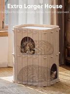 FUKUMARU Cat House for Indoor Cats, 23.62 Inch Large Cat Bed Cave Condo, 2-Storey Cozy Felt Covered Cats Tunnel Kitten Hideaway for Multicats, Scratch Resistant, Beige