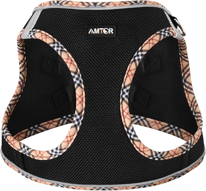 AMTOR Small Dog Harness with Leash Set, No Escape Easy Walk Puppy Harnesses for Training Walking, Step-in Reflective Soft Dogs Vest for XS S Medium Extra-Small Large Sized Dog(BlackYellow,L)