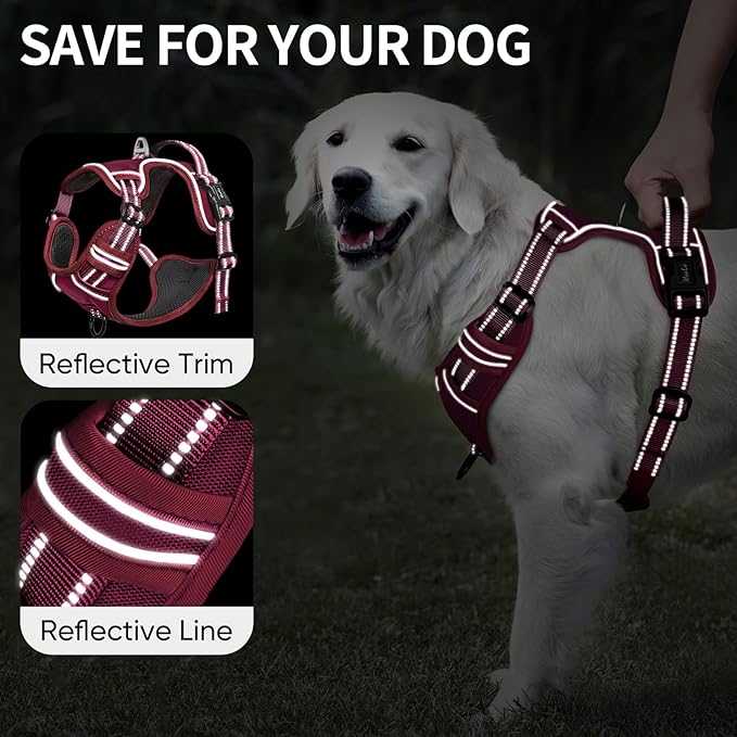 HEELE Dog Harness for Medium Dogs No Pull Dog Vest Harness with Soft Padded Handle Reflective for Outdoor Training, Burgundy Red, M