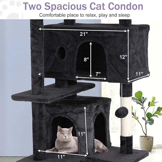 Cat Tree 70 Inches Cat Tower for Indoor Cats Multi-Level Cat Condo with Litter Box Enclosure,Scratching Posts for Indoor Cats (Dark Gray)