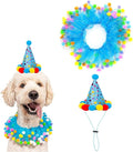Elegant little tail Dog Birthday Costume - Blue Collars Cute Colorful Fluffy Ball Dog with Birthday Hat Boy Pet Tutu Collar Suit Pet Holiday Costume for Small Medium Dogs