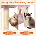 PETSITE Multi-Level Cat Tree, 65 Inches Tall with Sisal Scratching Posts, Condos, Rotatable Cat Basket, Dangling Balls, and Sisal Ladder, Ideal for Indoor Cats to Play and Rest (Pink)