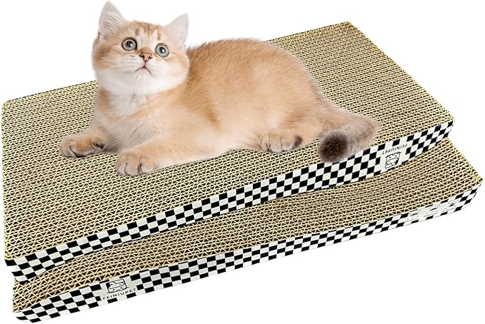 Cat Scratching Board, 2 Packs Corrugate Cat Scratcher for Indoor Cats, Cat Scratch Pad with Double-Sided Usability
