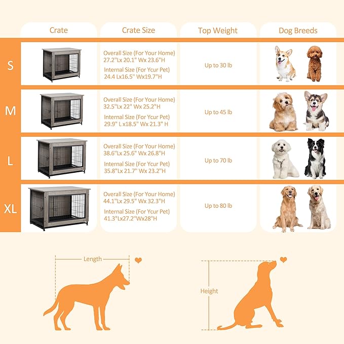 Shintenchi Dog Crate Furniture, Double-Doors Kennel Indoor with Removable Tray, End Table Dog House for Small Breed, 27.2" L, Grey