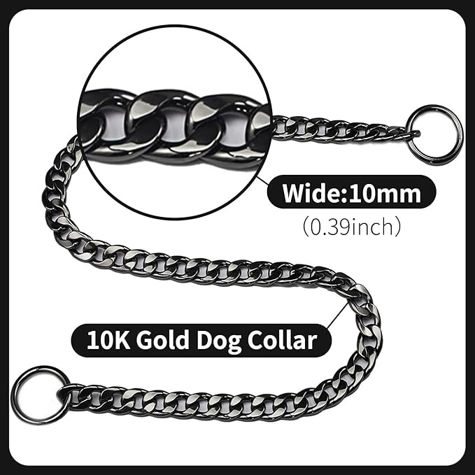 Stainless Steel P Chock Metal Chain -JYHY Dog Necklace Collars Walking Training Pet Supplies for Small Medium Large Dogs (26" (Fits Neck 22" to 24"), Black)