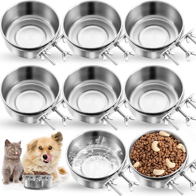 Zubebe Stainless Steel Hanging Dog Crate Bowls, Non-Spill Kennel Food Water Bowls with Screw Clamp Attach Holders, Removable Mountable Metal Cage Feeder for Pet(41 oz)
