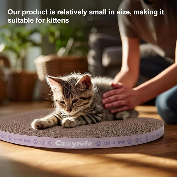 10 Inch Round Cat Scratcher Pad - 3/5 Inch Thick Compressed Cardboard Refill for Indoor Cats, Standalone Scratching Board to Protect Home Furniture & Satisfy Feline Scratching Instinct (2 PCS)