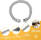 BAOBOTE 15MM Silver Stainless Steel Dog Collar with Cuban Link Chain Heavy Duty Chew Proof Training Collar for Dogs(14" Silver)