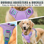 BARKBAY No Pull Dog Harness Large Reflective Dog Harness with Front Clip and Easy Control Handle for Walking Training Running with ID tag Pocket(Lavender Sky,M)