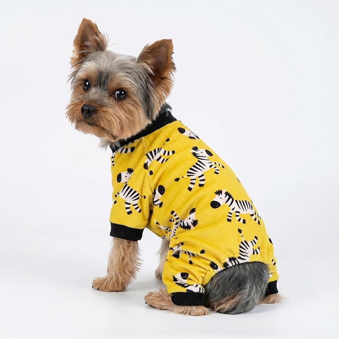 Fitwarm Zebra Dog Fleece Pajamas, Funny Winter Clothes for Small Dogs Boy Girl, Cozy Pet Onesie, Yellow, Black, White, Small