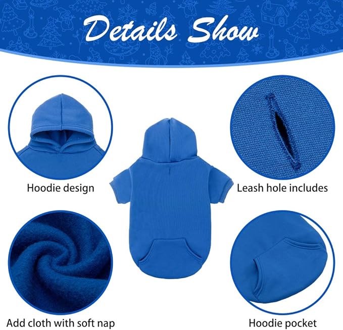 KOOLTAIL Dog Hoodie for Large Medium Small Dogs,Soft and Warm Pet Sweater with Leash Hole and Pocket Boy Girl,Puppy Fall Winter Jacket Clothes,French Pitbull Cold Weather Coat Sweatshirt,Blue L