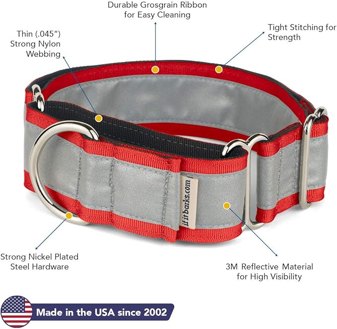 If It Barks - 1.5" Reflective Martingale Collar for Dogs - Adjustable - Made in USA - Strong, Durable, and Comfy - Ideal for Training - Suitable for Most Breeds - Small, Red