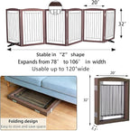 ZJSF Freestanding Dog Fence Indoor, Foldable Dog Gate for Doorways, Stairs or Hallways, Sturdy Wood Extra Wide Pet Gate with Support Feet for The House, Brown, 32 "Height-6 Panels