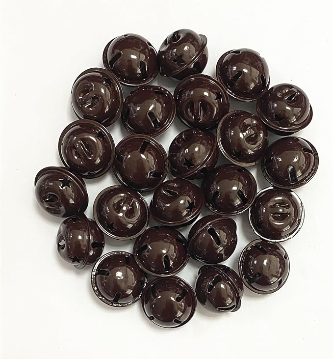 Pack of 50 Brown Small Bells for Crafts, 1 Inch Jingle Bells Little Bells for Crafting Dog Training Doorbell Cat Collar Christmas Tree Wedding Decorations (Brown)