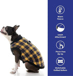 Gooby Fashion Vest Check Dog Jacket - Yellow Check, Large - Warm Zip Up Bomber Vest Dual D Ring Leash - Winter Water Resistant Sweater - Clothes for Small or Medium Dogs